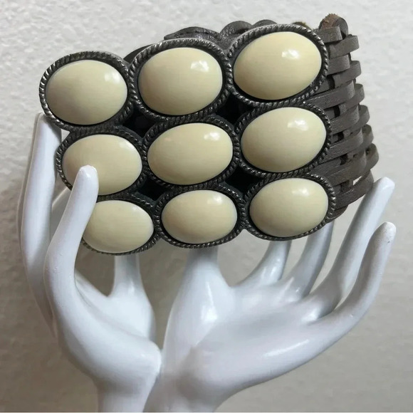 Motit 56 Wide Braided Leather Belt with Metal and Stone Buckle Made in India S - Picture 2 of 14